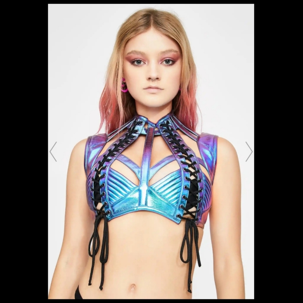 Club Exx Indigo Rude Awakening Harness Bra Top